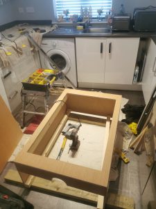 Construction of a wooden cabinet in a kitchen