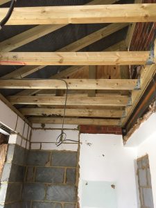 Roof rafters in a house