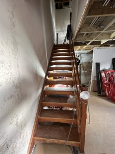 A staircase being renovated