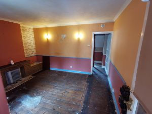 A room with orange walls