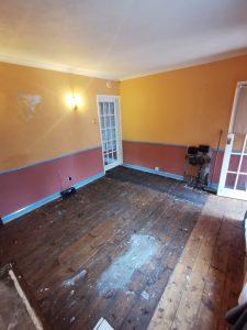 A room with orange walls