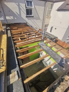 A roof being replaced