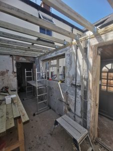 A roof being replaced