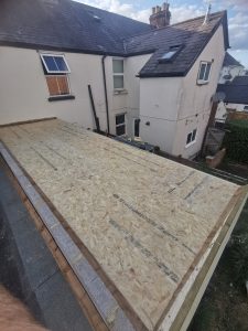 A roof being replaced