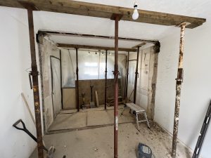 A building site with props to hold up the ceiling